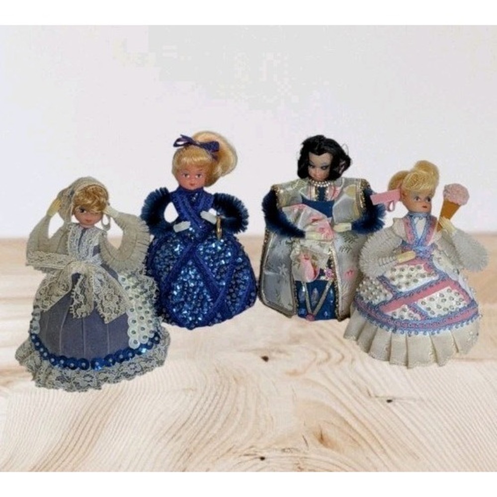 Walco Li'l Missy Beaded Dolls Lot Of 4 Sequin Chenille 1970s Girls Kitsch 5" Vtg